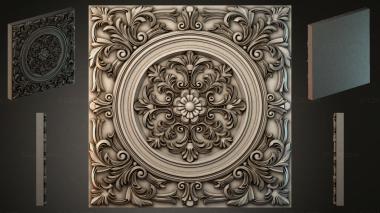 Round decor, rosettes Square panel with a round rosette and acanthus scrolls 3d model