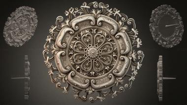 Round decor, rosettes Round rosette with volutes and floral ornament 3d model