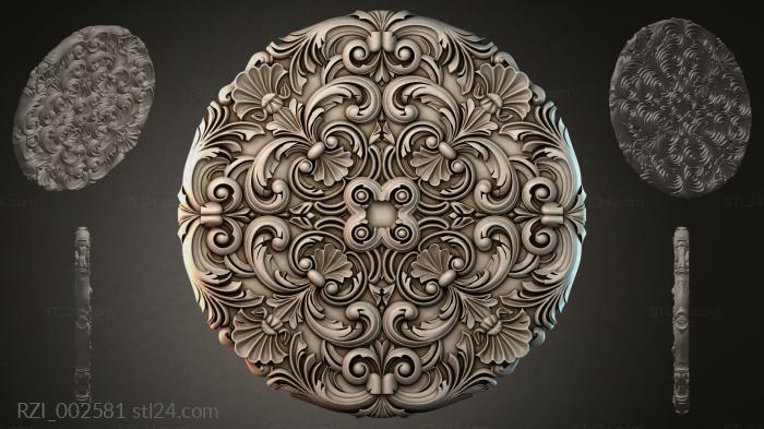 Round decor, rosettes (Round panel with volutes and sinks, RZI_002581) 3D models for cnc