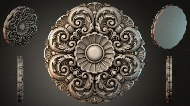 Round decor, rosettes Ceiling rosette with swirls and a central flower 3d model