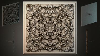 Round decor, rosettes Panel with symmetrical floral ornament and central flower 3d model