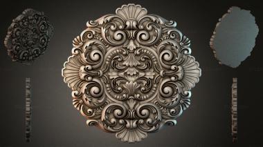 Round decor, rosettes Rosette with scrolls and shells in Rococo style 3d model