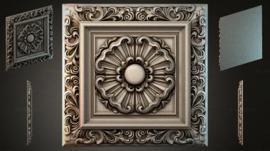 Round decor, rosettes Coffered caisson with rosette and acanthus ornament 3d model
