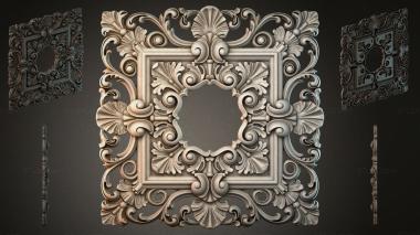 Round decor, rosettes Square mirror molding with volutes and shells 3d model