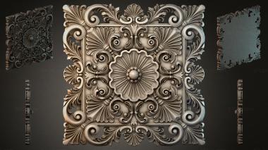Round decor, rosettes Panel with rosette and volutes in the Renaissance style 3d model