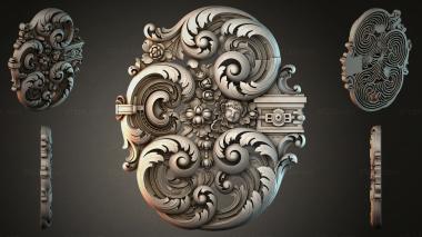 Round decor, rosettes Cartouche with swirls and floral elements 3d model