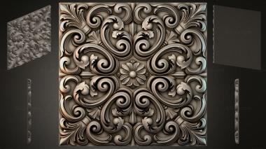 Round decor, rosettes Square panel with volutes and a central flower 3d model