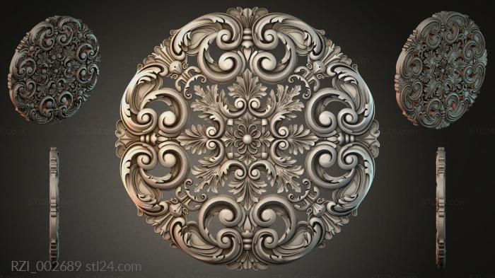 Round carved panel with volutes and leaves 3d STL model