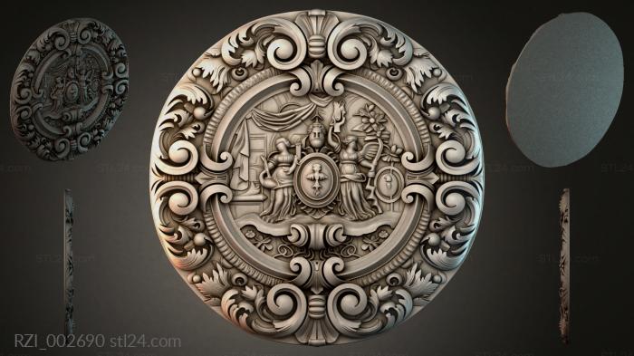 Round overlay with angels and acanthus in the Renaissance style 3d STL model