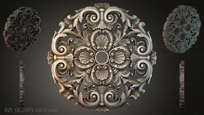 Round rosette with volutes and shells 3d STL model