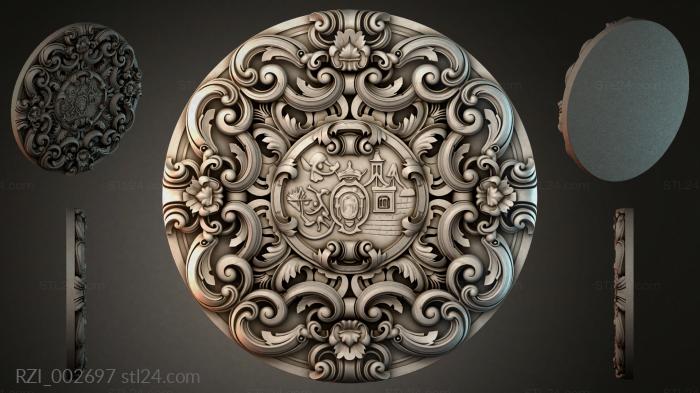 Round fireplace rosette with architectural medallion and scrolls 3d STL model