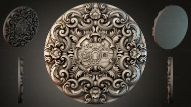 Round decor, rosettes Round fireplace rosette with architectural medallion and scrolls 3d model