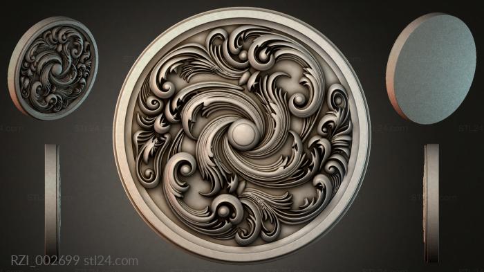 Ceiling rose with volutes and a spiral center 3d STL model