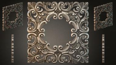 Round decor, rosettes Curly square ornament with volutes and rosettes 3d model