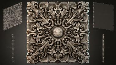 Round decor, rosettes Square panel with volutes and a floral center 3d model