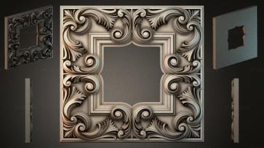 Round decor, rosettes Square frame with volutes and floral scrolls 3d model