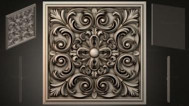 Round decor, rosettes Square panel with volutes and a central flower 3d model
