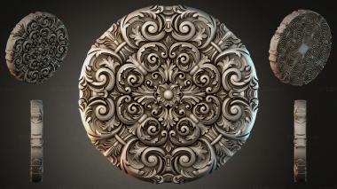 Round decor, rosettes Round rosette with volutes and floral motifs 3d model