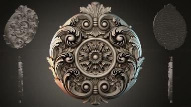Round decor, rosettes Round rosette with volutes and a central floral medallion 3d model