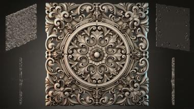 Round decor, rosettes Square panel with a round rosette medallion and acanthus scrolls 3d model