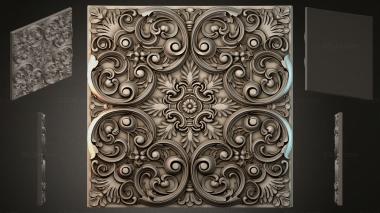 Round decor, rosettes Relief panel with volutes and leaves 3d model