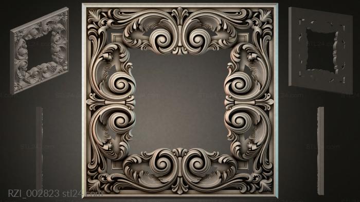 Round decor, rosettes (Square panel with volutes and floral scrolls, RZI_002823) 3D models for cnc
