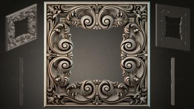 Round decor, rosettes Square panel with volutes and floral scrolls 3d model