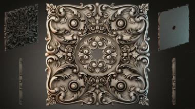 Round decor, rosettes Square panel with acanthus scrolls and a central rosette 3d model