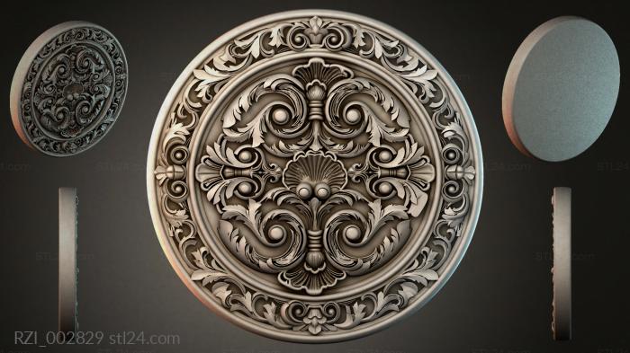 Round panel with acanthus ornament and spiral scrolls 3d STL model
