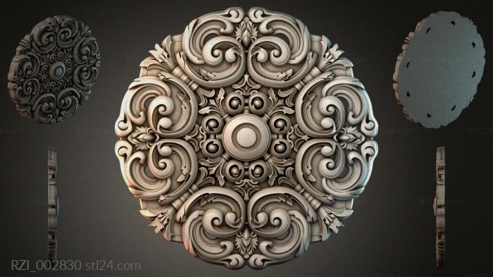 Ceiling rosette with volutes and a central rosette 3d STL model