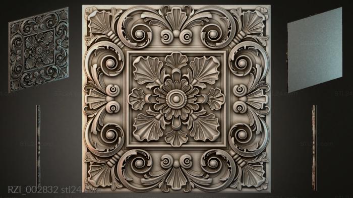 Square panel with volutes and rosette 3d STL model