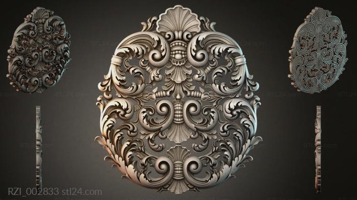 Round decor, rosettes (Cartouche with symmetrical scrolls and shells, RZI_002833) 3D models for cnc