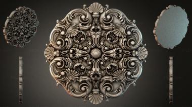 Round decor, rosettes Carved cartouche with volutes and shells 3d model