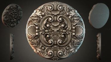 Round decor, rosettes Round panel with swirls and shells in a classic style 3d model
