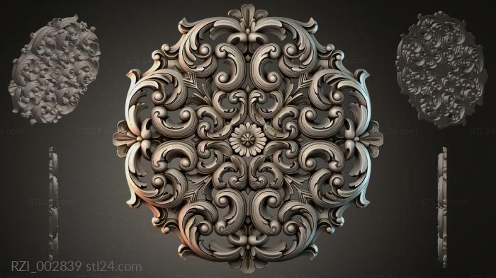 Round carved composition with acanthus and volutes 3d STL model