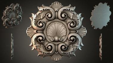 Round decor, rosettes Cartouche with volutes and shell 3d model