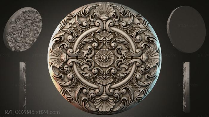 Round panel with acanthus ornament and scrolls 3d STL model