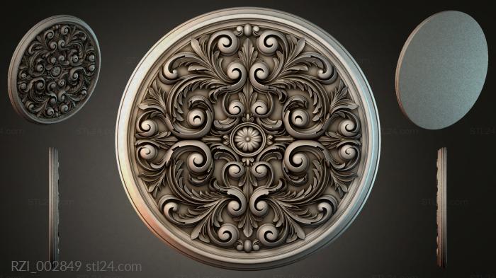 Round rosette with baroque scrolls and a central rosette 3d STL model