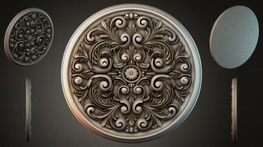 Round decor, rosettes Round rosette with baroque scrolls and a central rosette 3d model