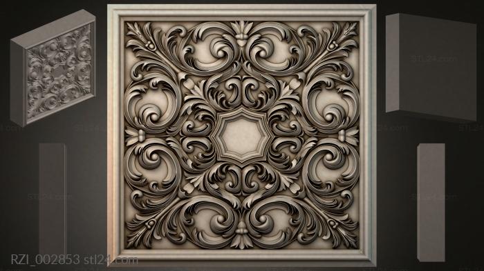 Square panel with symmetrical scrolls and a central hexagon 3d STL model