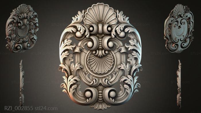 Decorative cartouche with shell and volutes 3d STL model