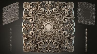 Round decor, rosettes Square panel with acanthus volutes and a central rosette 3d model