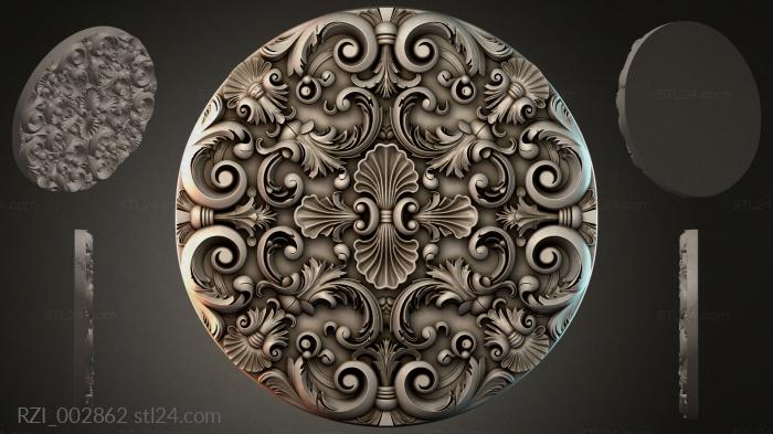 Round rosette with volutes and shells 3d STL model
