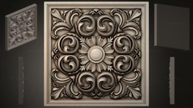 Round decor, rosettes Square panel with rosette and volutes 3d model