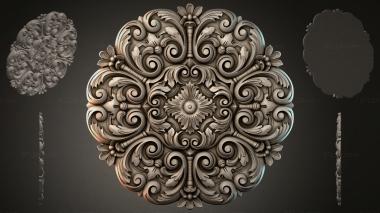 Round decor, rosettes Decorative rosette with curls and a flower in the center 3d model