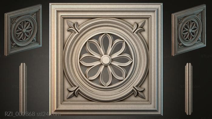 Ceiling medallion with floral rosette and corner ornaments 3d STL model