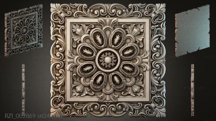 Panel with acanthus leaves and volutes in the center 3d STL model