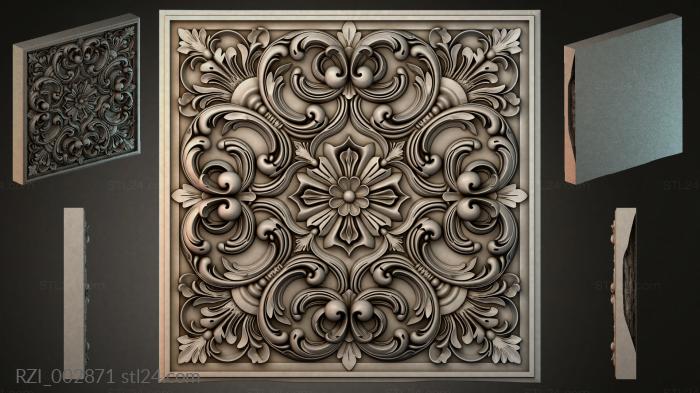 Round decor, rosettes (Panel with acanthus scroll and central flower, RZI_002871) 3D models for cnc