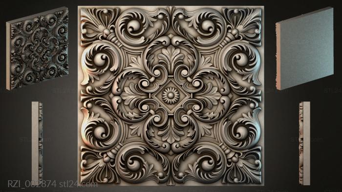 Panel with volutes and a rosette in the center 3d STL model
