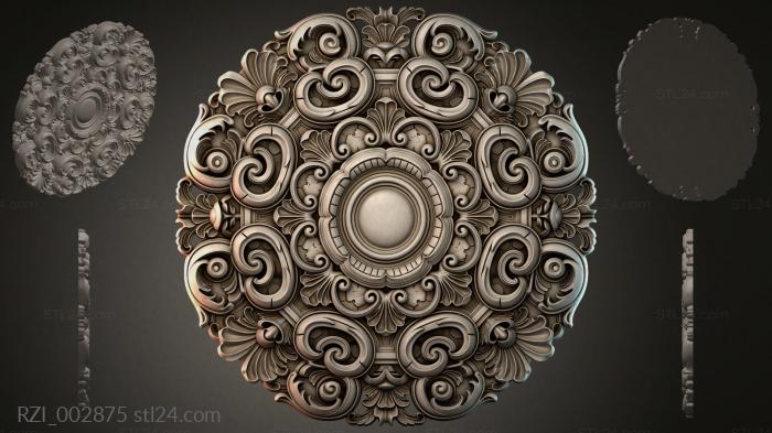 Round ornament with swirls and a central rosette 3d STL model